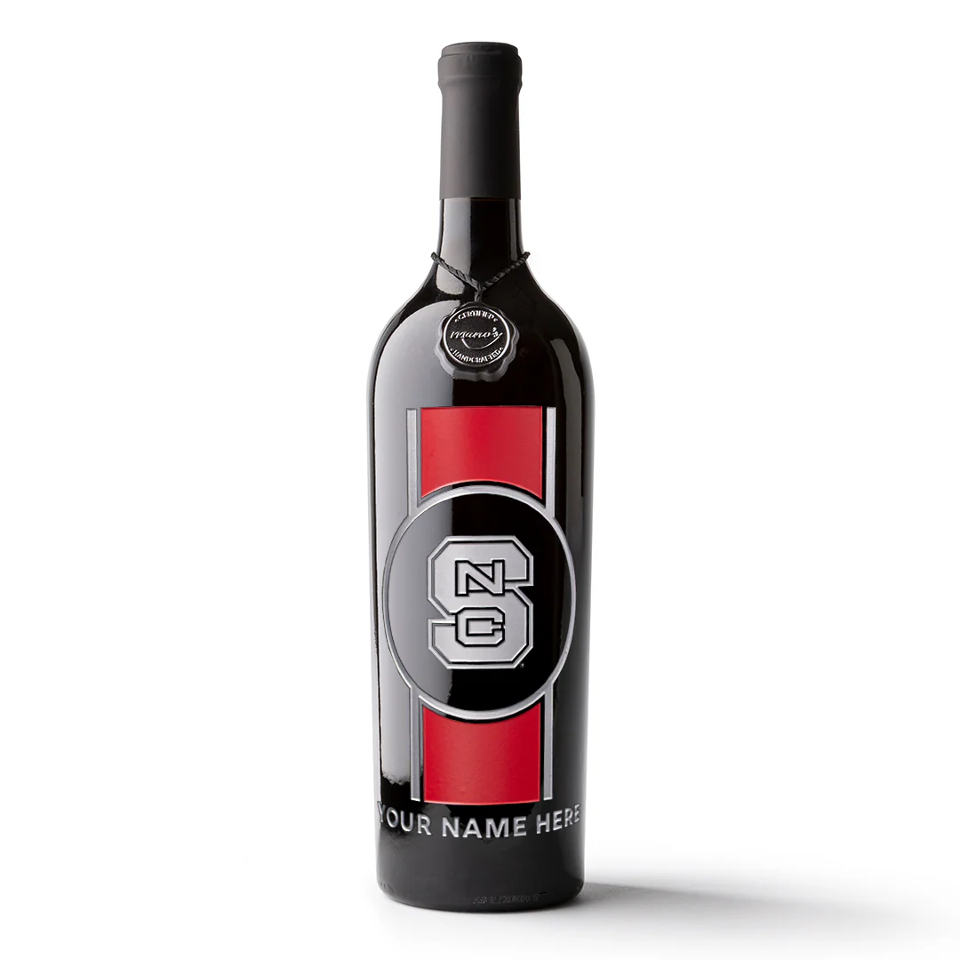 NC State Stripe Custom Name Etched Wine - Image 3