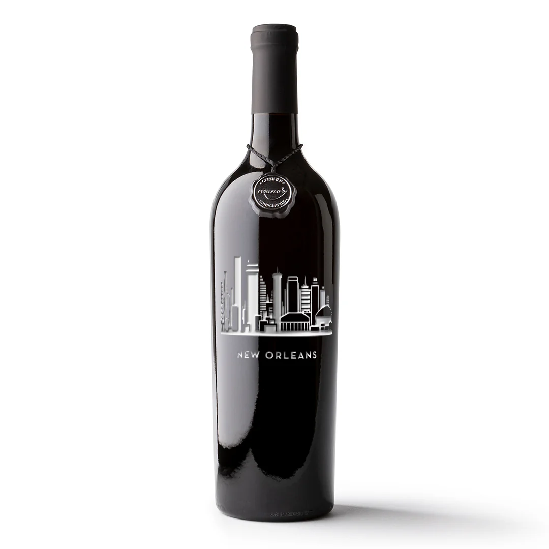 New Orleans Skyline Etched Wine Bottle