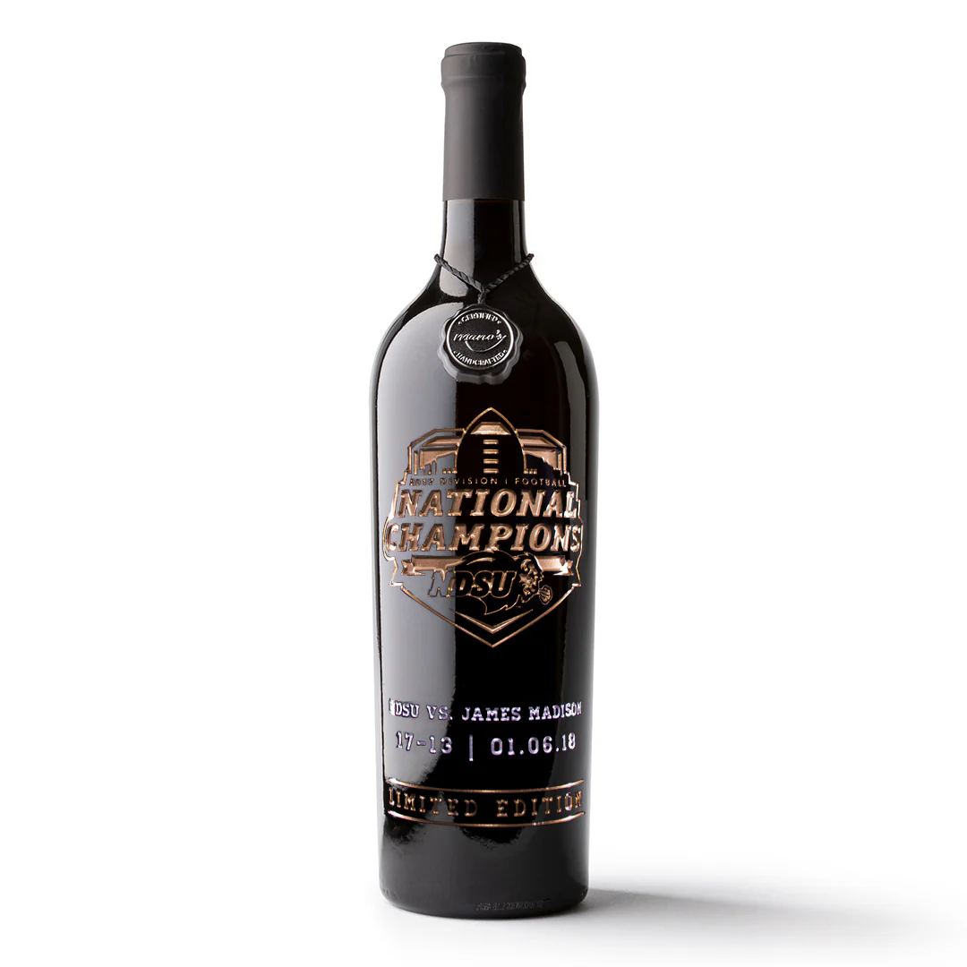 North Dakota State National Champions Logo Etched Wine