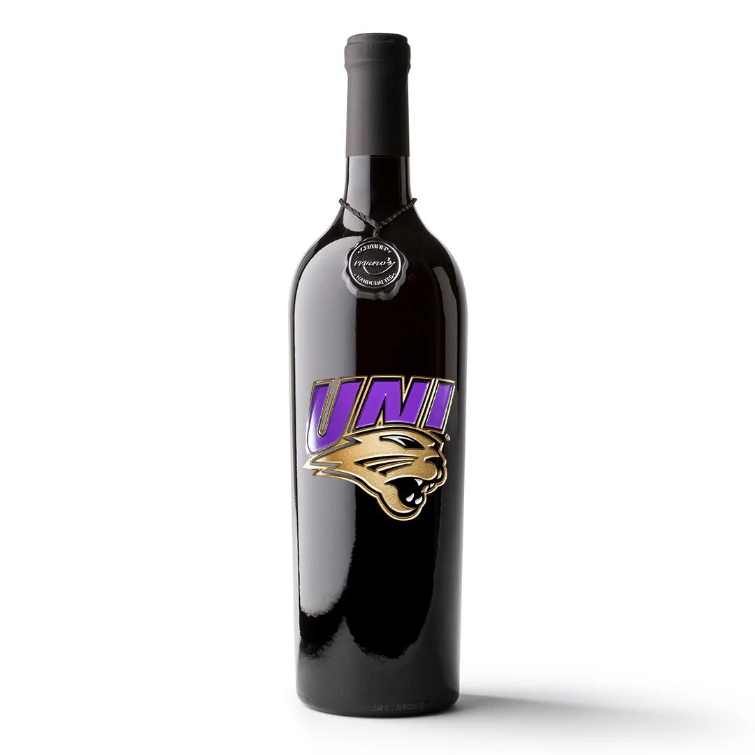 University of Northern Iowa Etched Wine Bottle