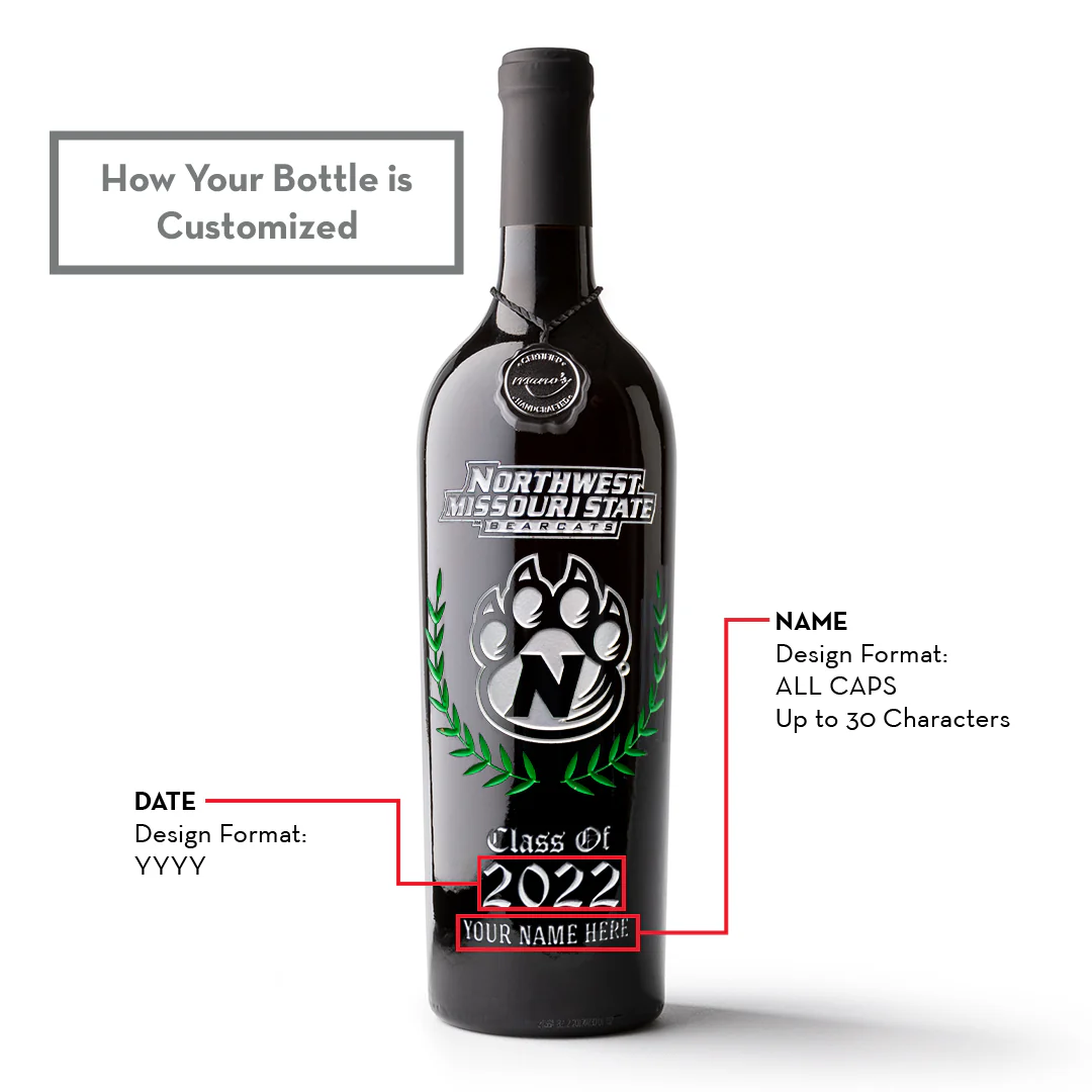 Northwest Missouri State Custom Alumni Etched Wine - Image 2