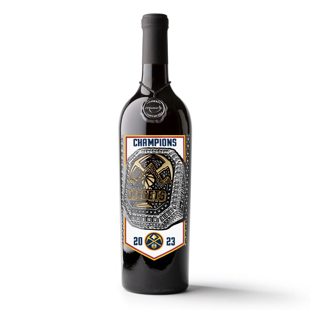 Nuggets 2023 Commemorative Championship Ring Etched Wine Bottle