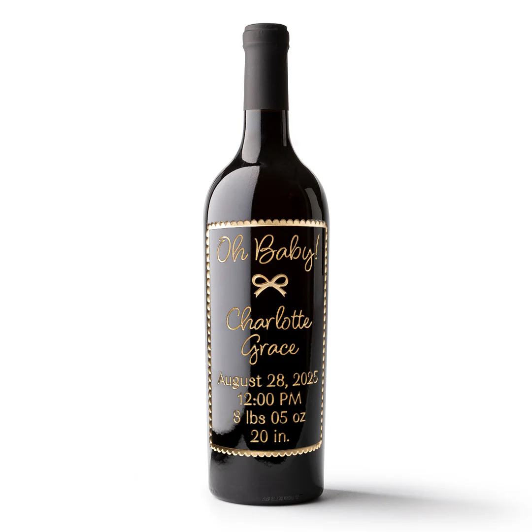 Oh Baby! Birth Announcement Custom Etched Wine