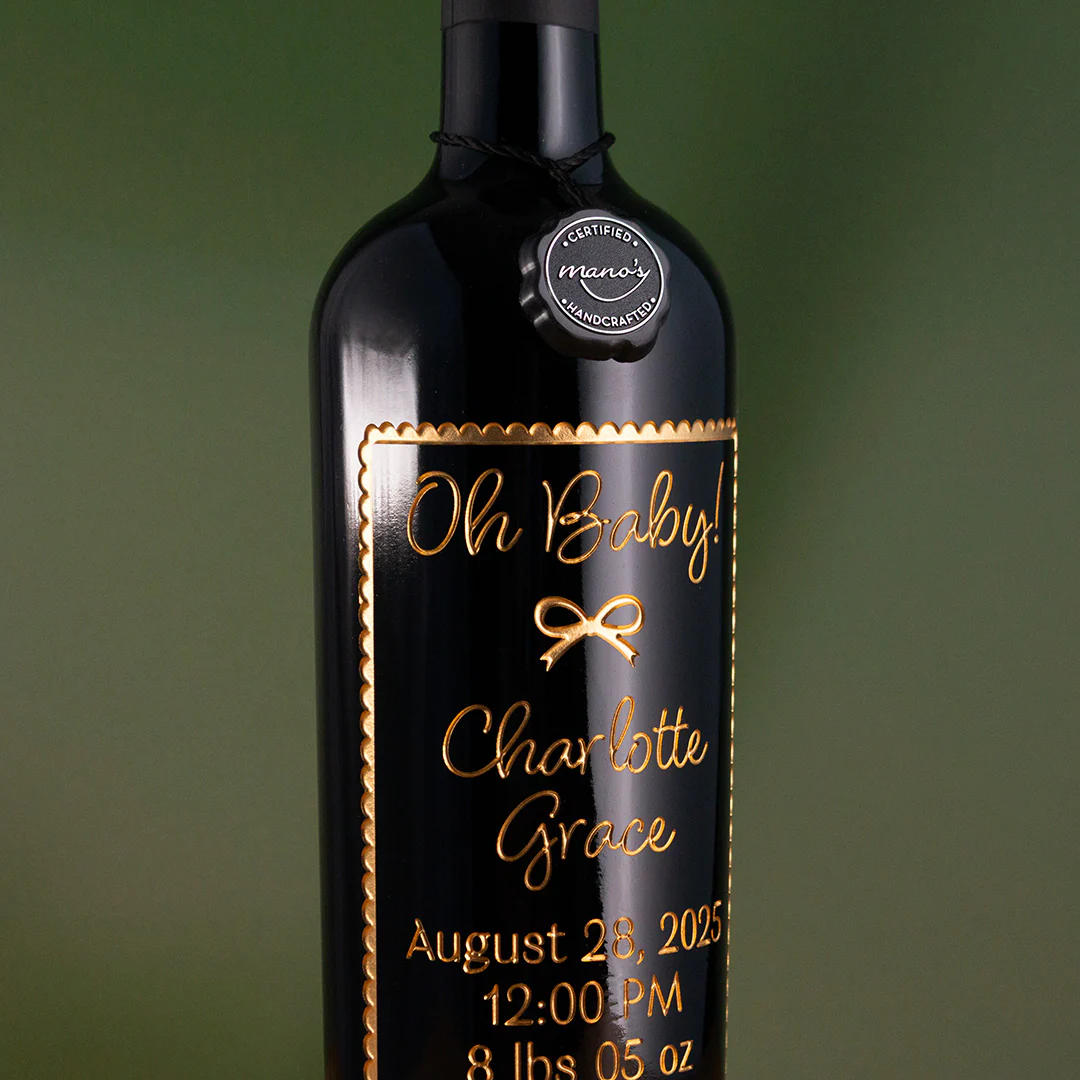 Oh Baby! Birth Announcement Custom Etched Wine - Image 2