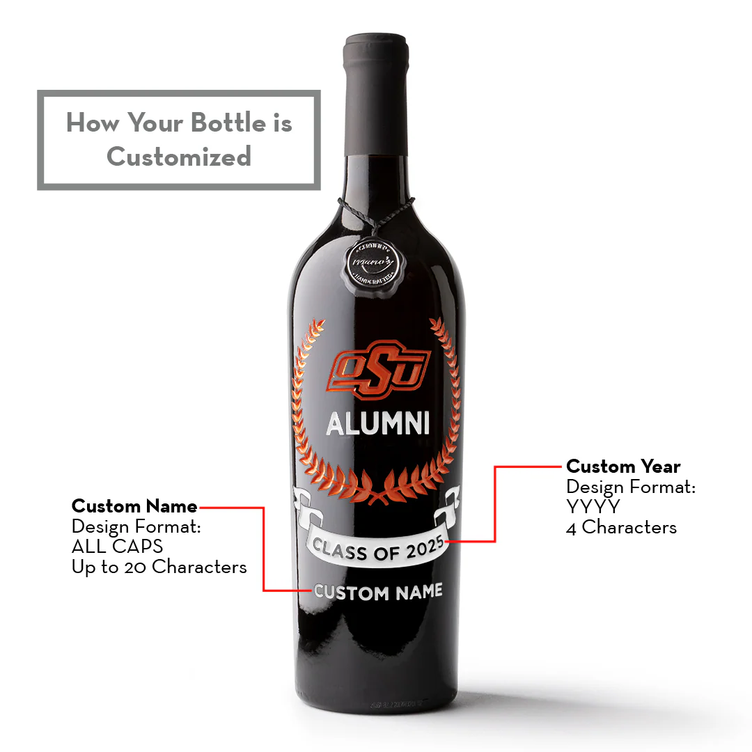 Oklahoma State Custom Alumni Association Etched Wine - Image 3