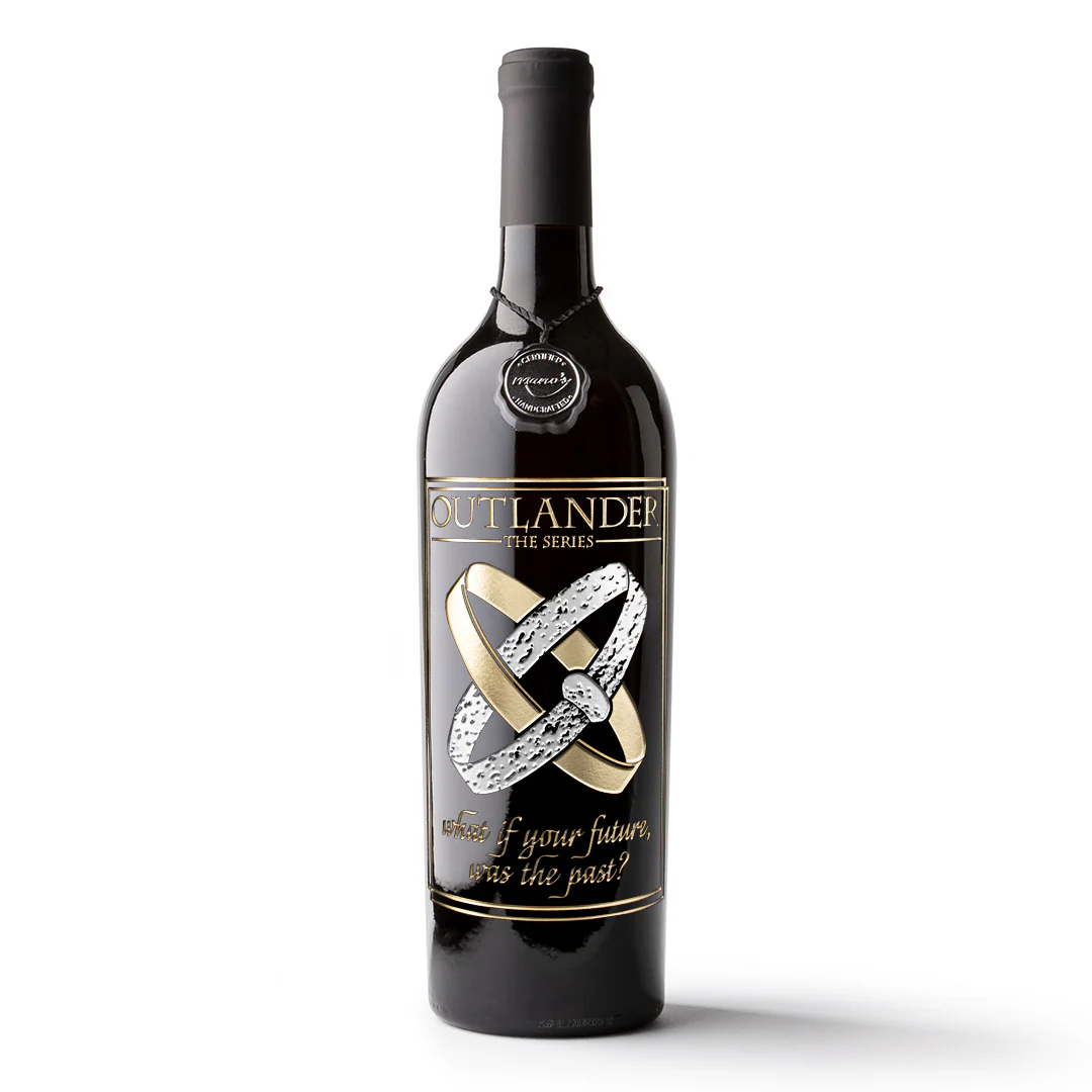 Outlander Wedding Rings Etched Wine Bottle