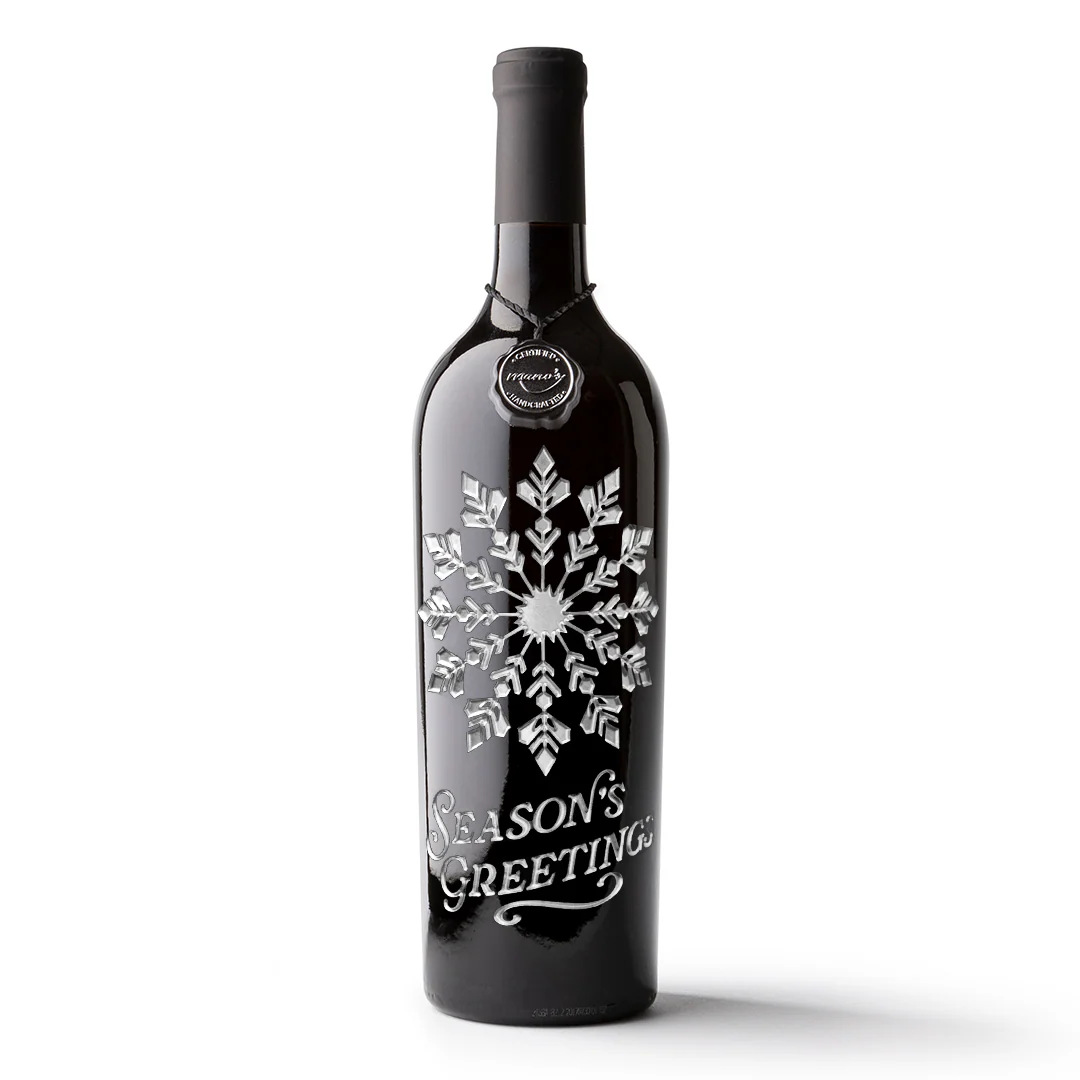Season's Greetings Snowflake Etched Wine - Image 3