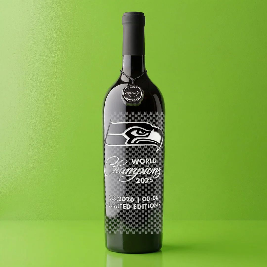 Seattle Seahawks 2025 World Champions Etched Wine - Image 6
