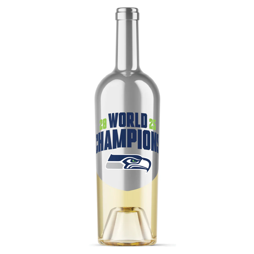 Seattle Seahawks 2025 World Champions Silver Dipped Chardonnay