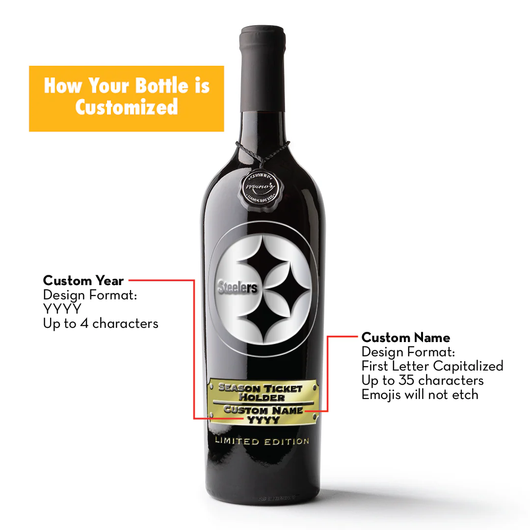 Steelers Custom Season Ticket Holder Etched Bottle - Image 3