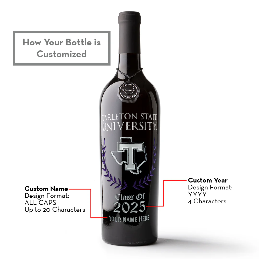 Tarleton State University Custom Alumni Etched Wine Bottle - Image 4