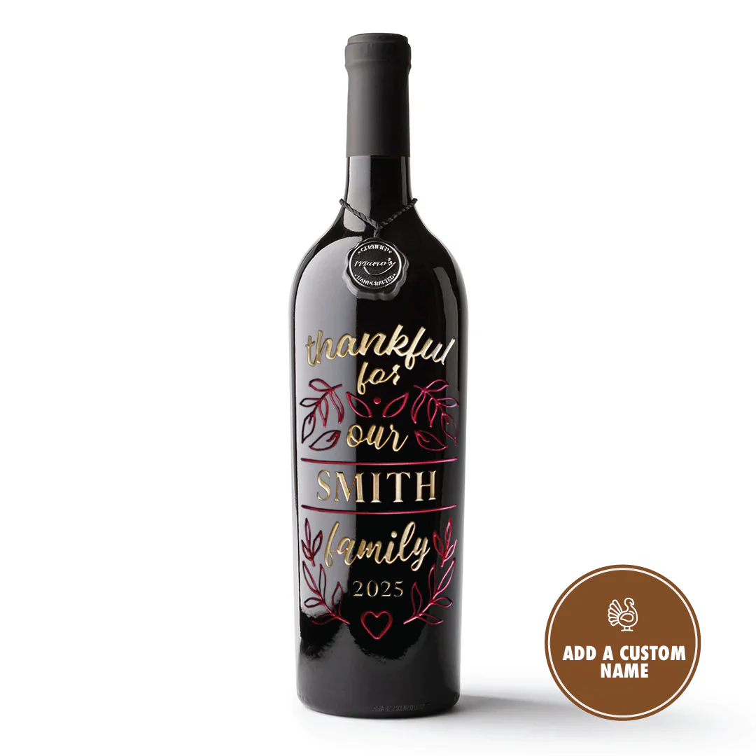 Thankful For Our Family Custom Etched Wine
