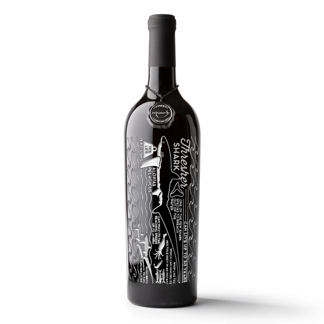 Thresher Shark Facts Etched Wine Bottle