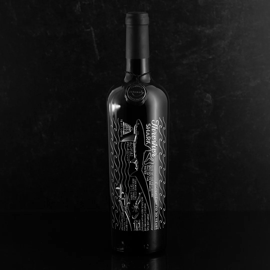 Thresher Shark Facts Etched Wine Bottle - Image 2