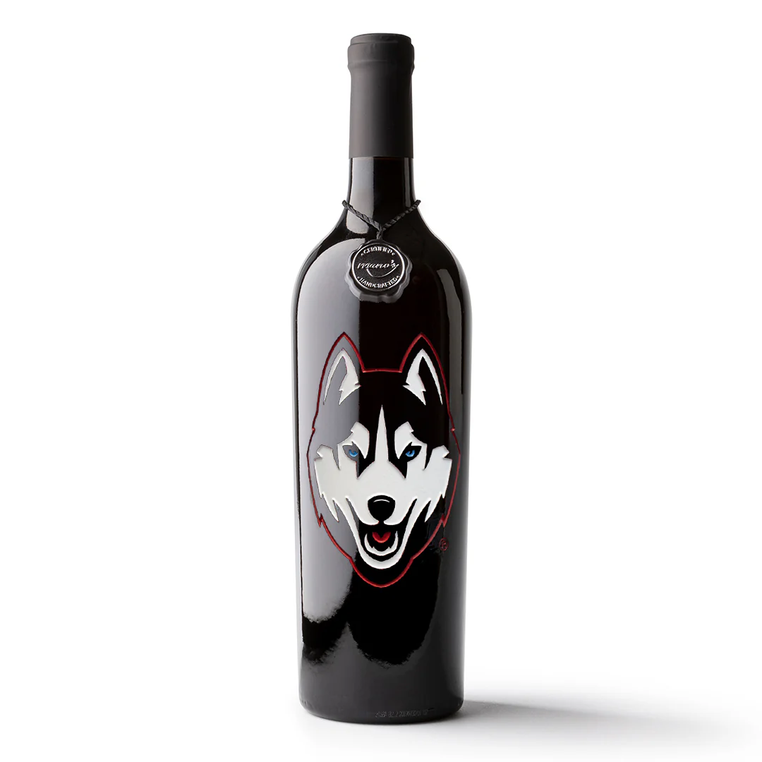 University of Connecticut Logo Etched Wine