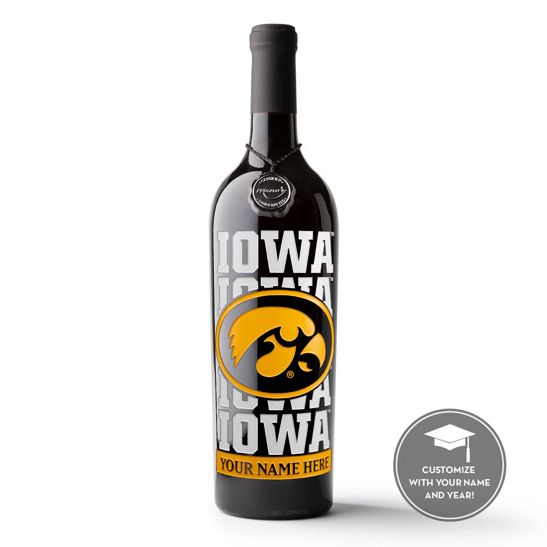 University of Iowa Logos Custom Name Etched Wine