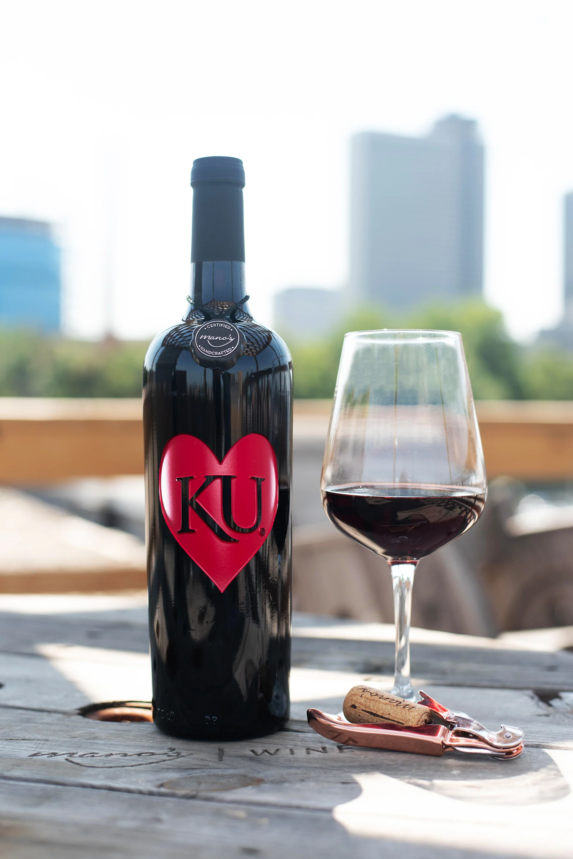 University of Kansas Heart Etched Wine Bottle - Image 3