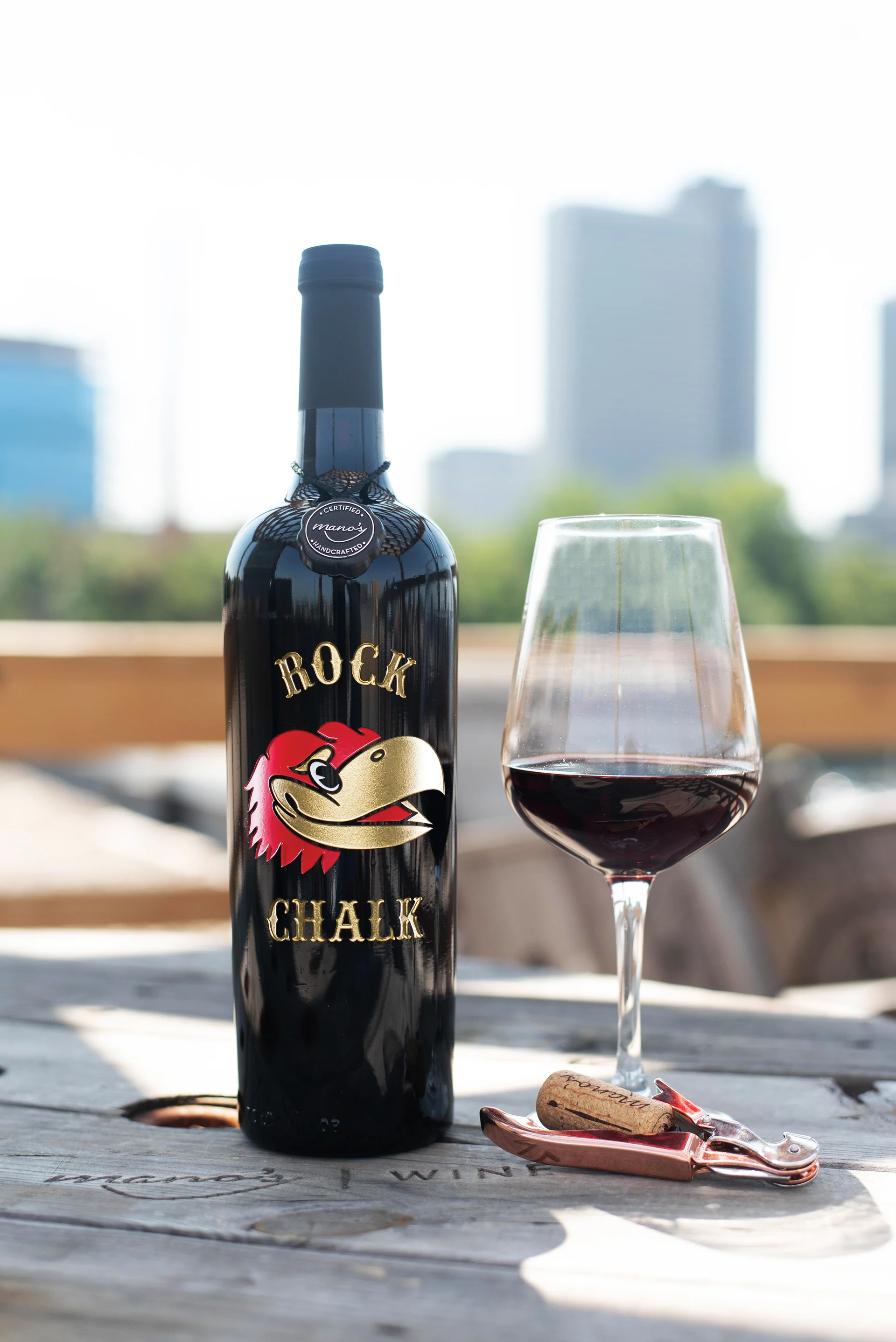 University of Kansas Rock Chalk Etched Wine Bottle - Image 3