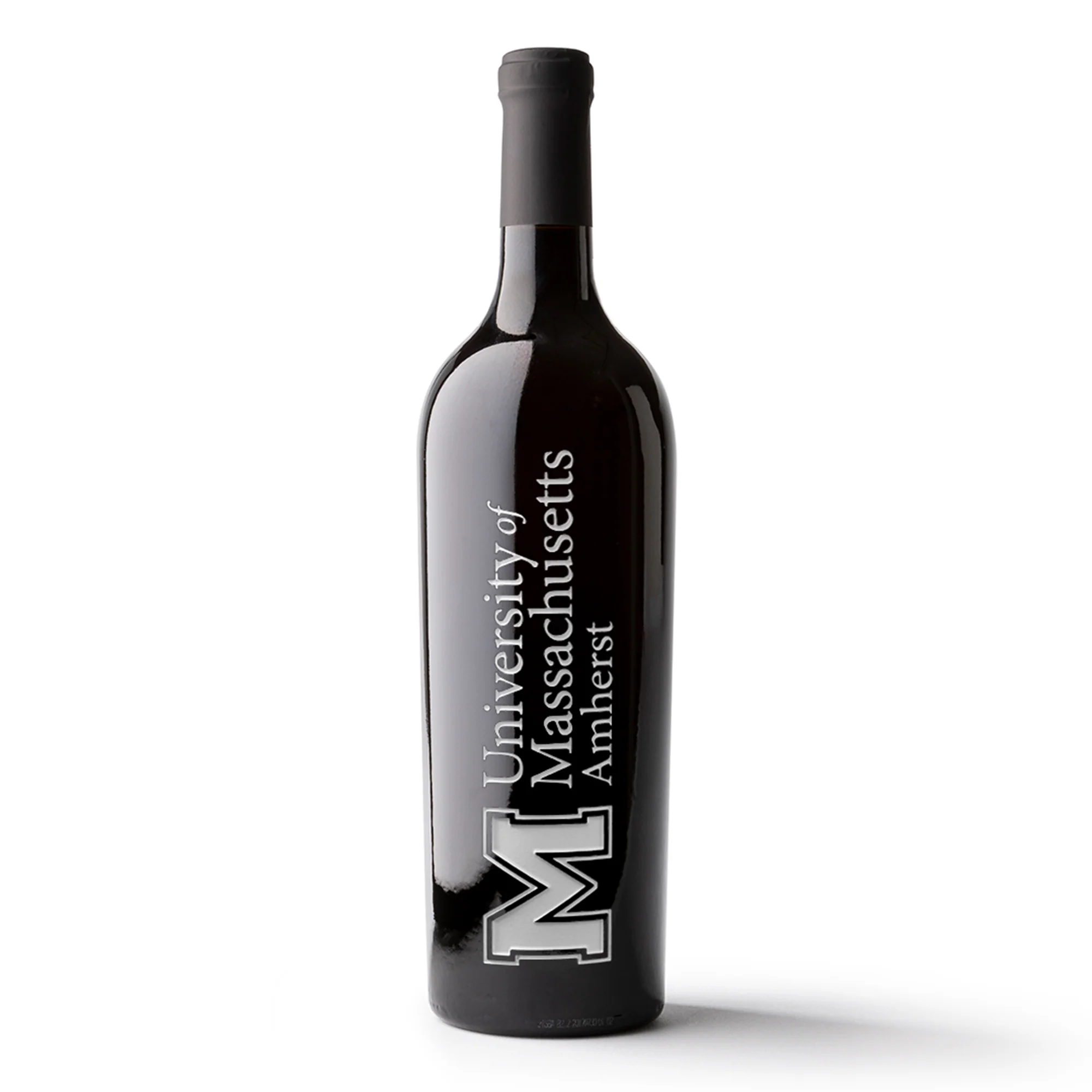 University of Massachusetts Amherst Logo Etched Wine