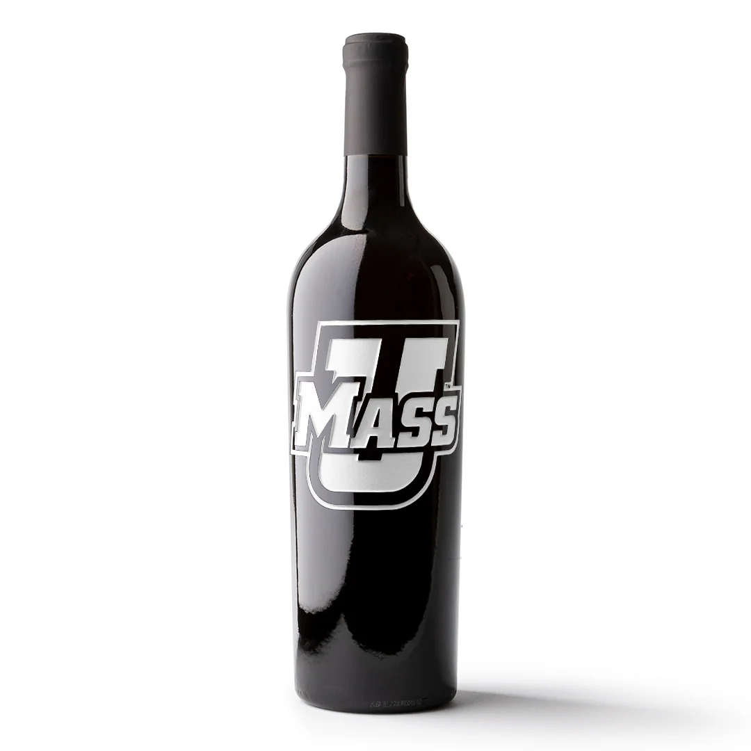 University of Massachusetts Logo Etched Wine