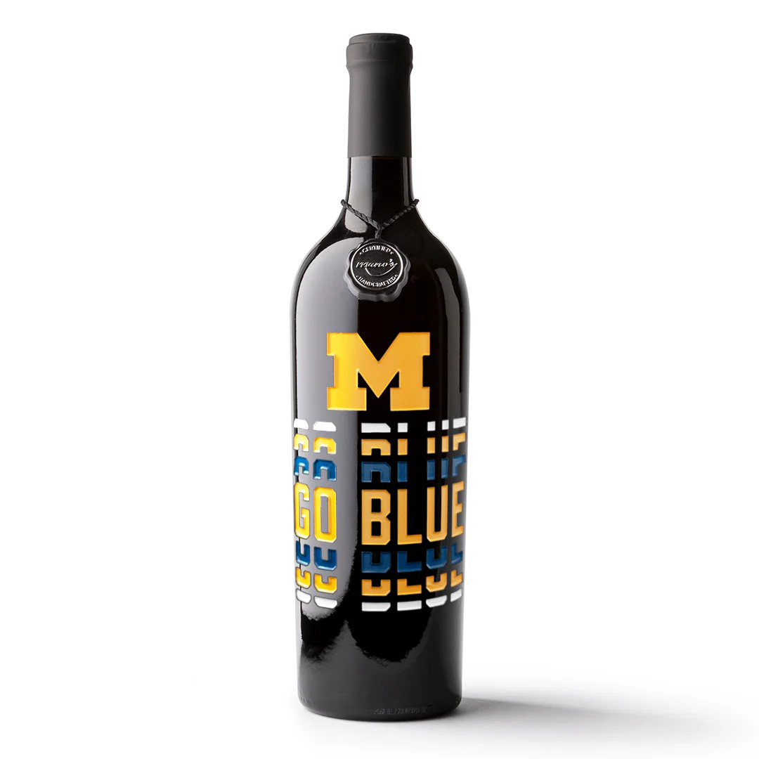 University of Michigan Go Blue Etched Wine