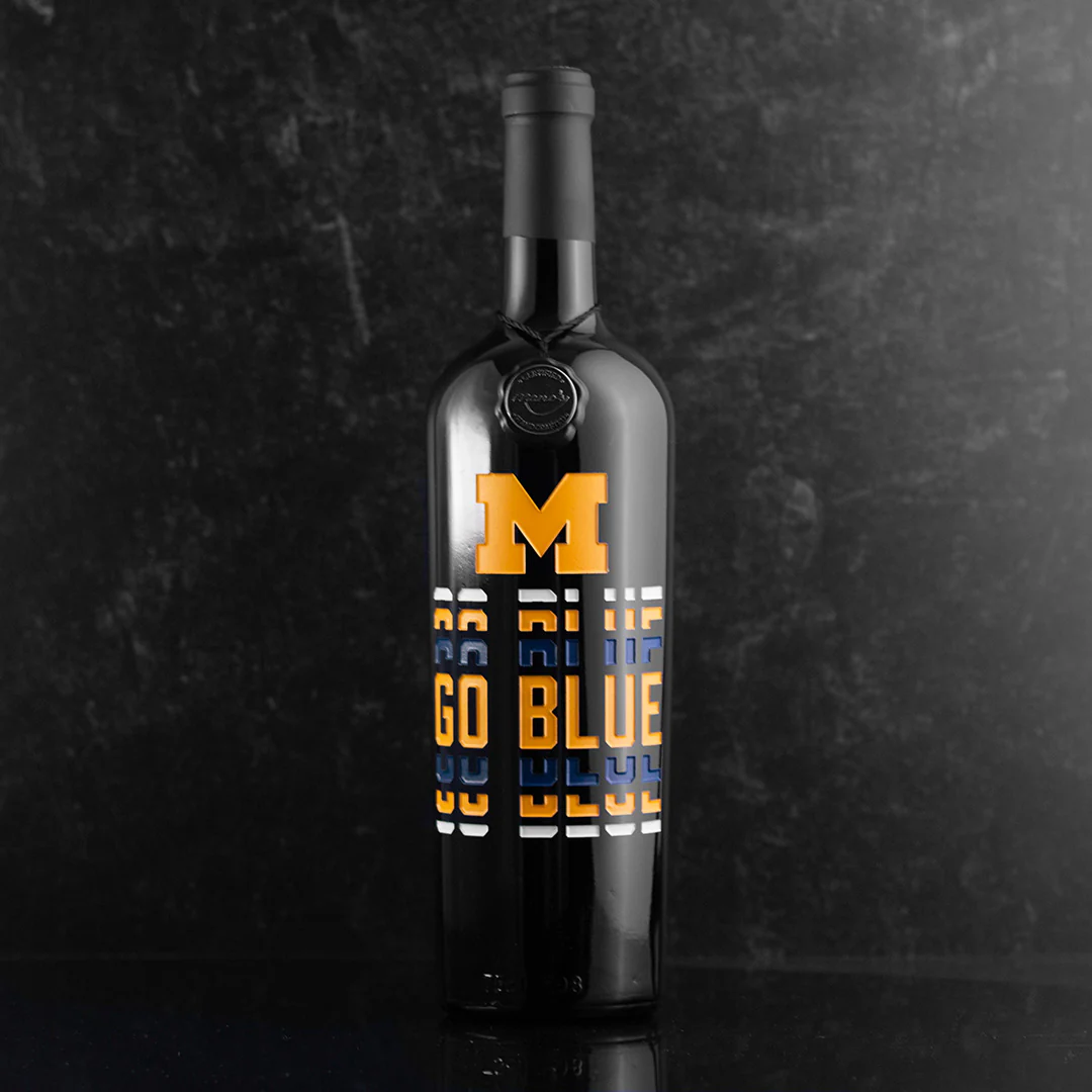University of Michigan Go Blue Etched Wine - Image 3