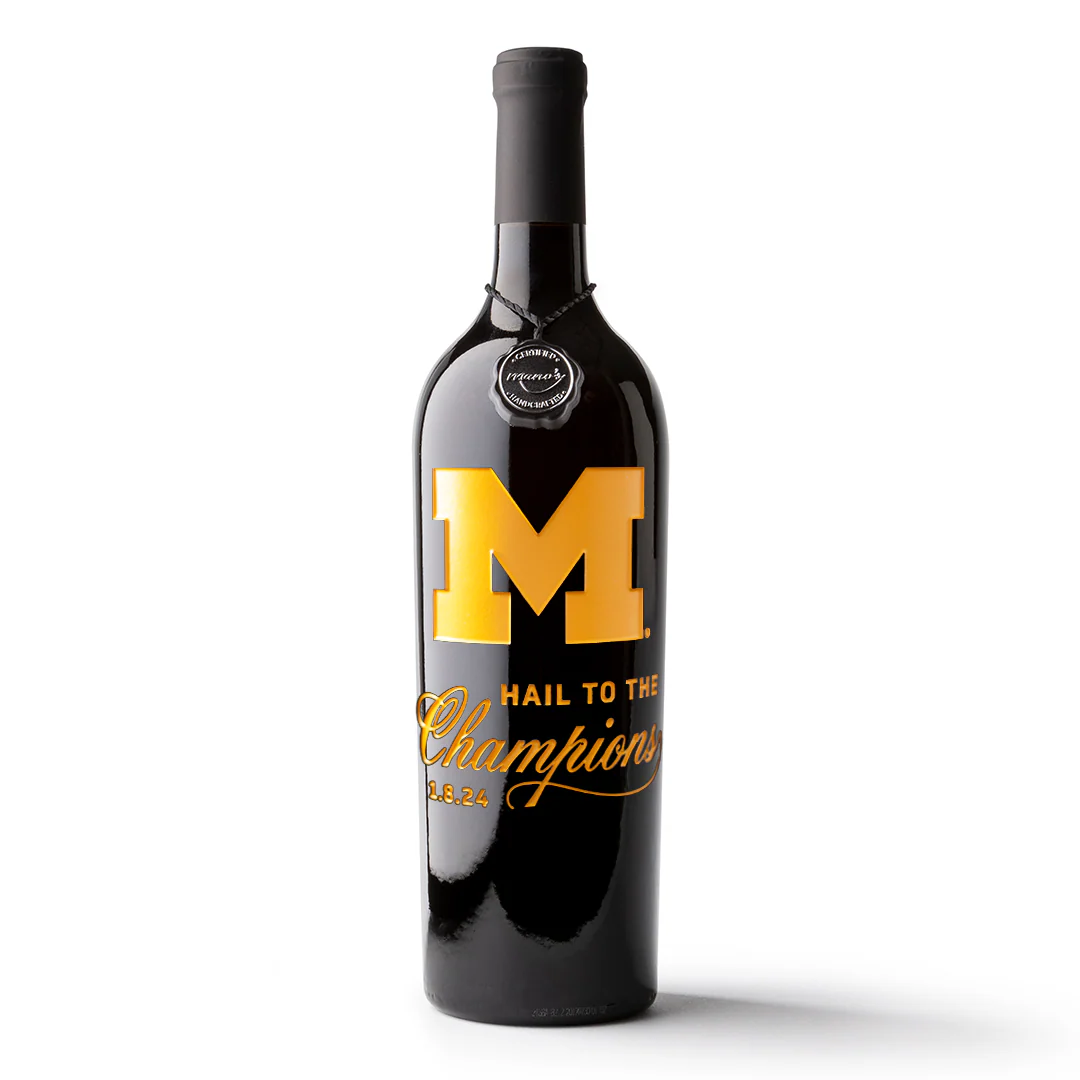 University of Michigan 2023 National Football Hail to the Champions Etched Wine