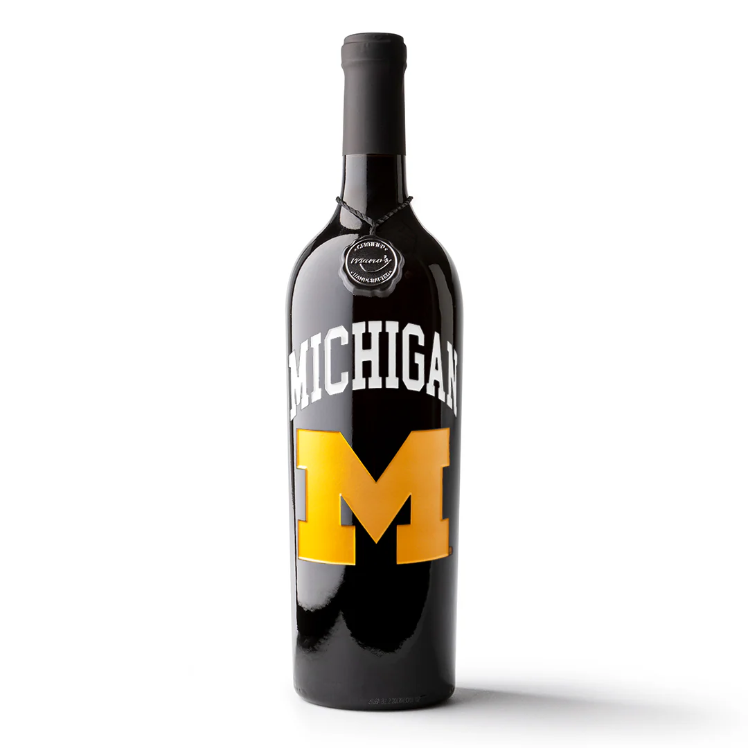 University of Michigan Logo Etched Wine