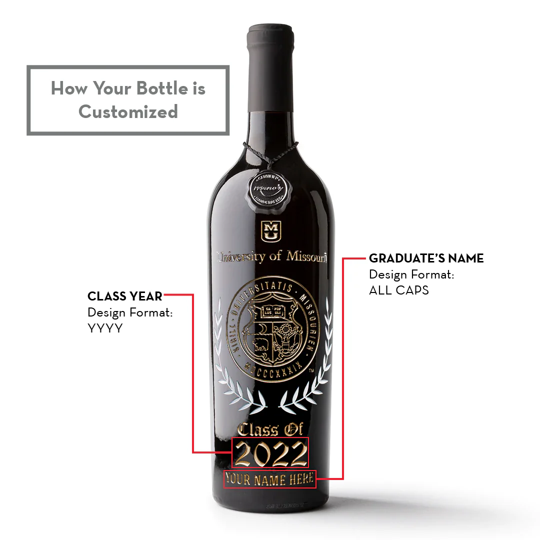 University of Missouri Commemorative Alumni Etched Wine Bottle - Image 3