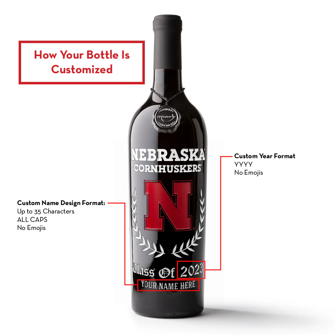 University of Nebraska Custom Alumni Etched Wine Bottle - Image 2