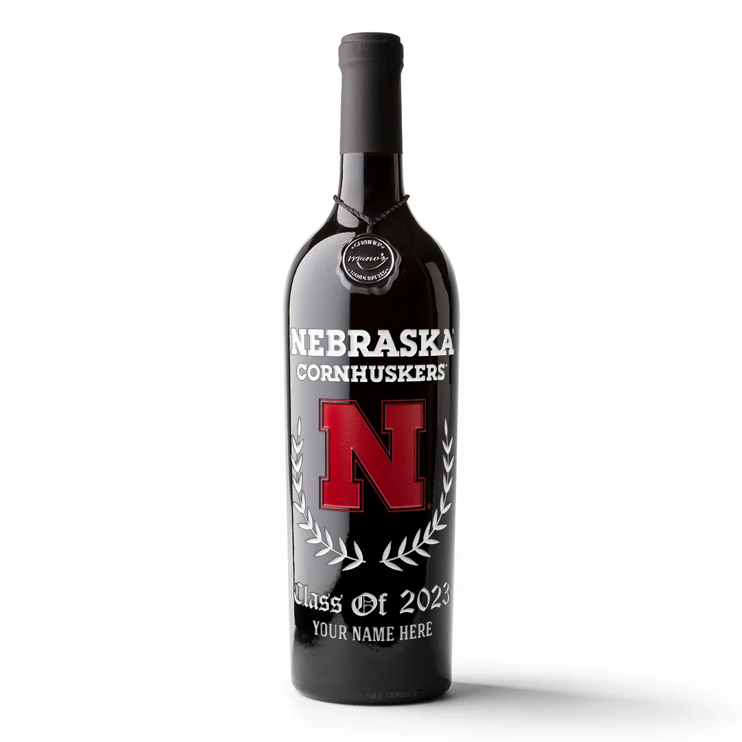 University of Nebraska Custom Alumni Etched Wine Bottle - Image 3