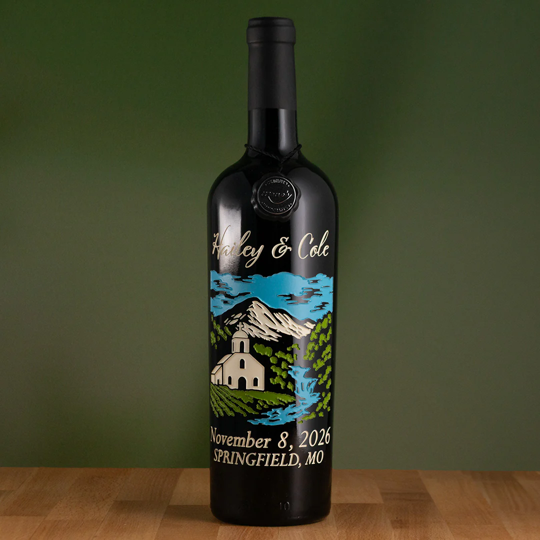 Wedding Chapel Custom Etched Wine - Image 3