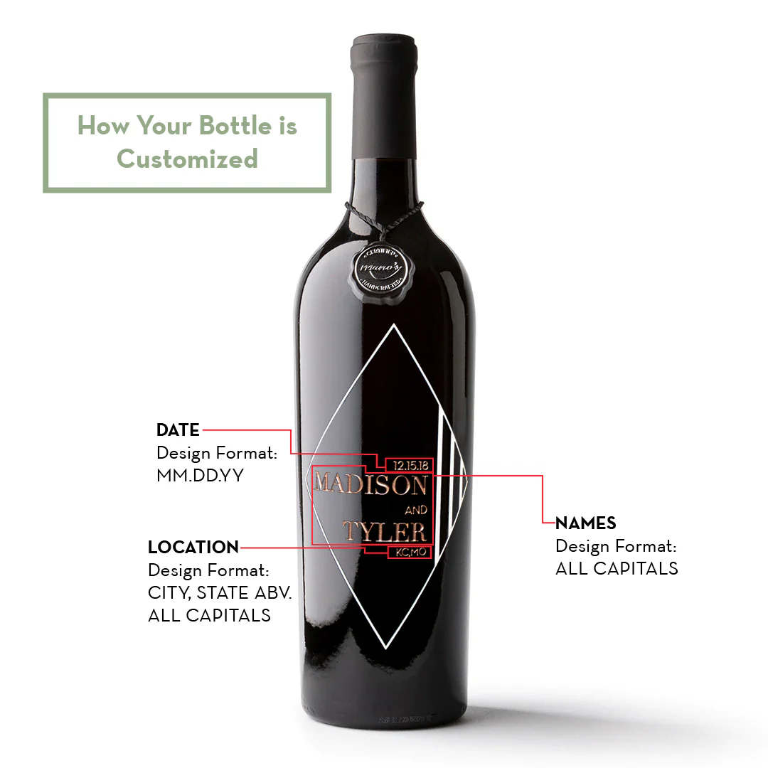 Wedding Diamond Frame Custom Etched Wine Bottle - Image 2