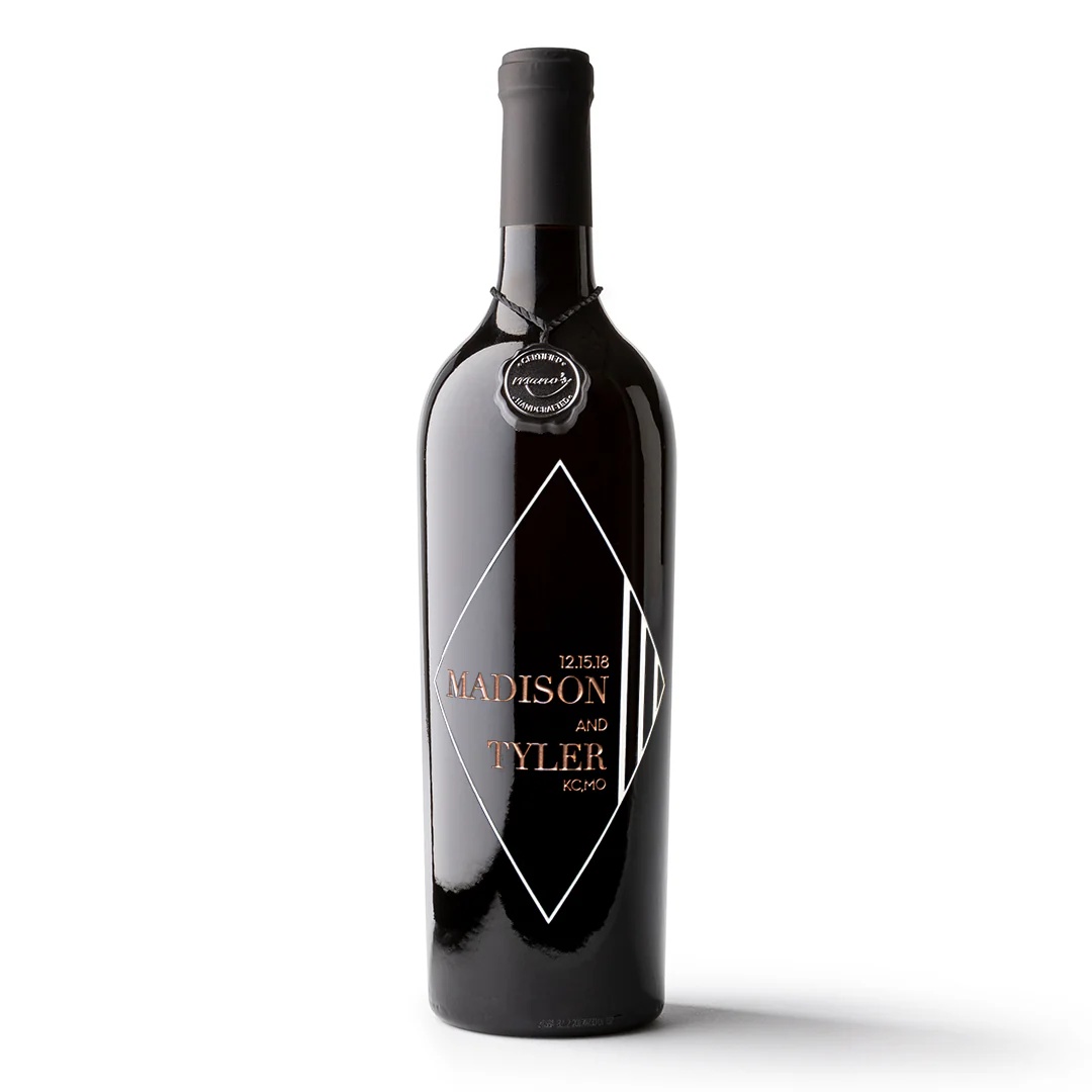 Wedding Diamond Frame Custom Etched Wine Bottle - Image 3