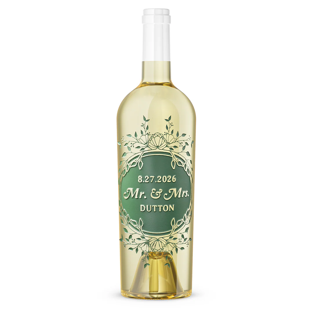 Wedding Foliage Frame Chardonnay Custom Etched Wine