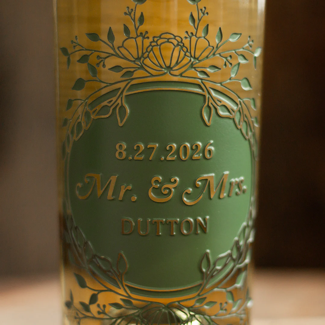 Wedding Foliage Frame Chardonnay Custom Etched Wine - Image 2