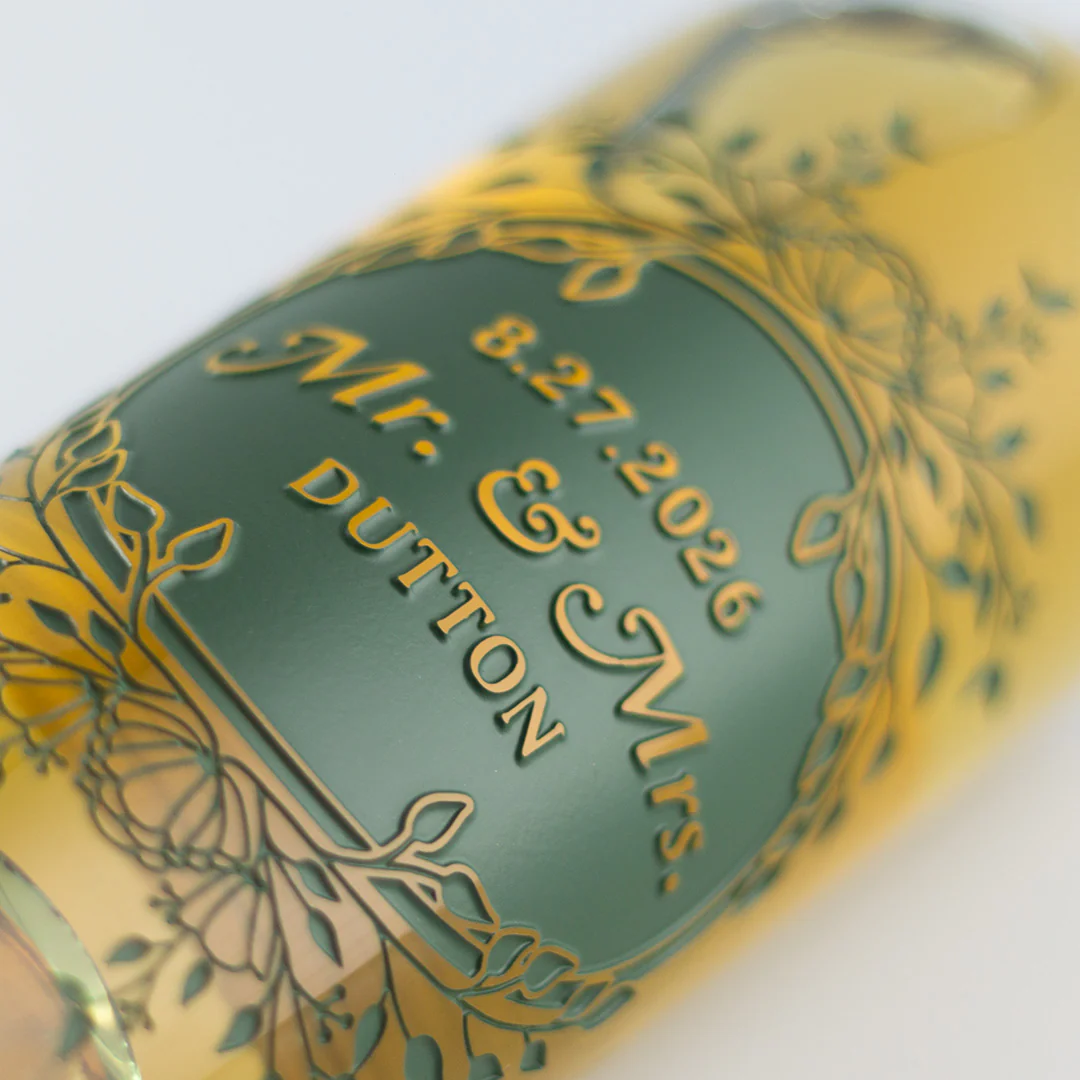 Wedding Foliage Frame Chardonnay Custom Etched Wine - Image 3