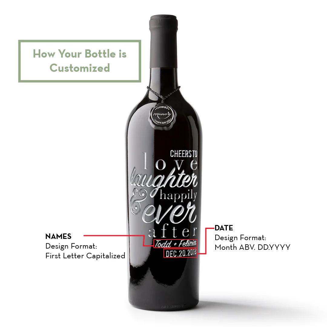 Wedding Love Laughter Custom Etched Wine Bottle - Image 3