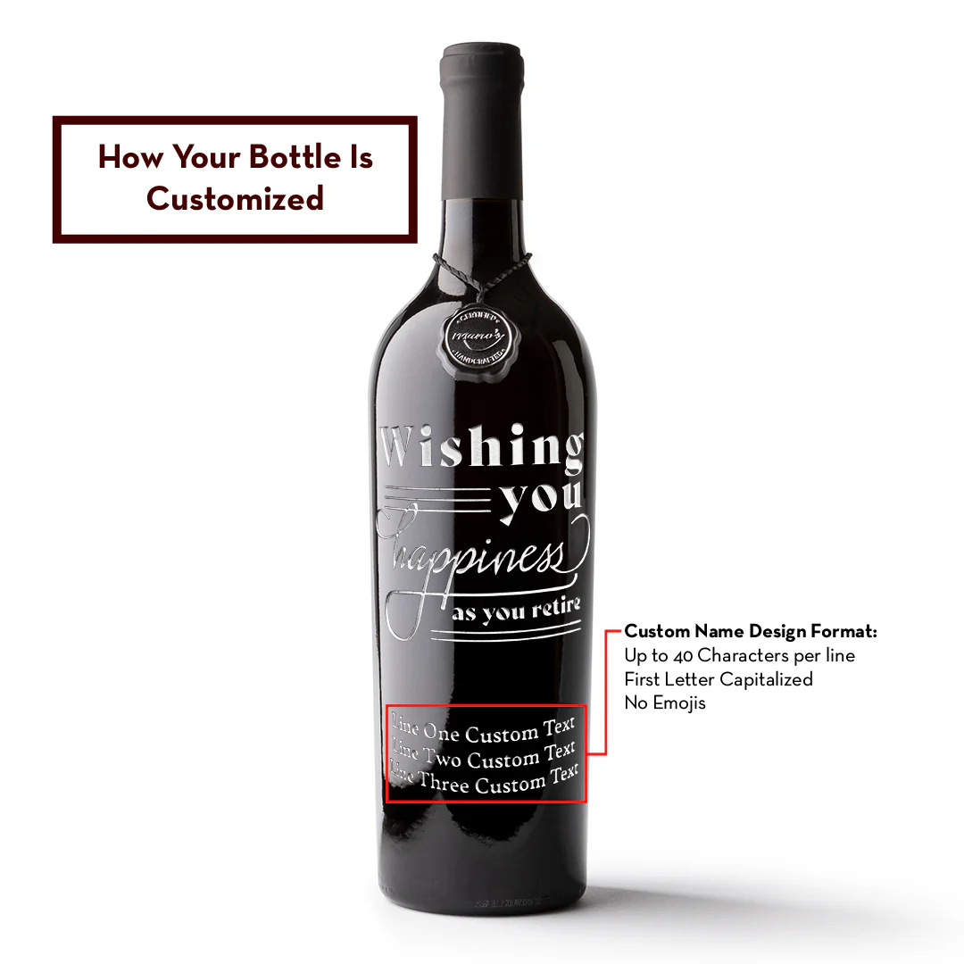 Wishing You Happiness Custom Retirement Etched Wine - Image 2